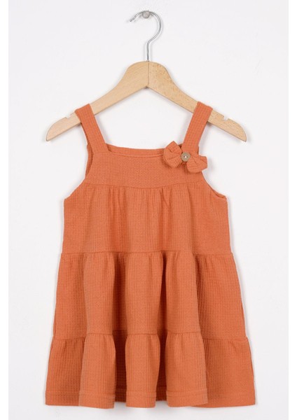 Fıyonk Detaylı Kiremit Renk Kız Cocuk Elbıse