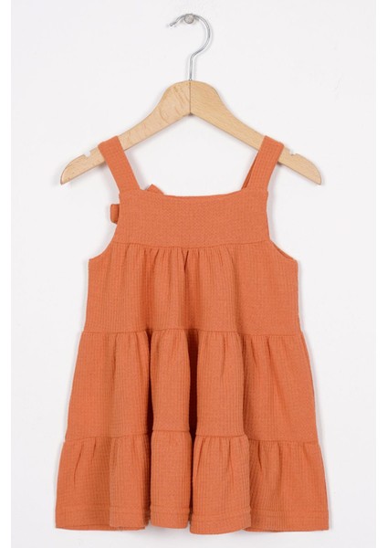 Fıyonk Detaylı Kiremit Renk Kız Cocuk Elbıse modelleri