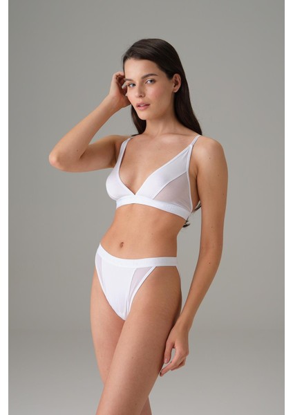 Kadın V Kesim Tül Detaylı Yüksek Bel Slip 7153
