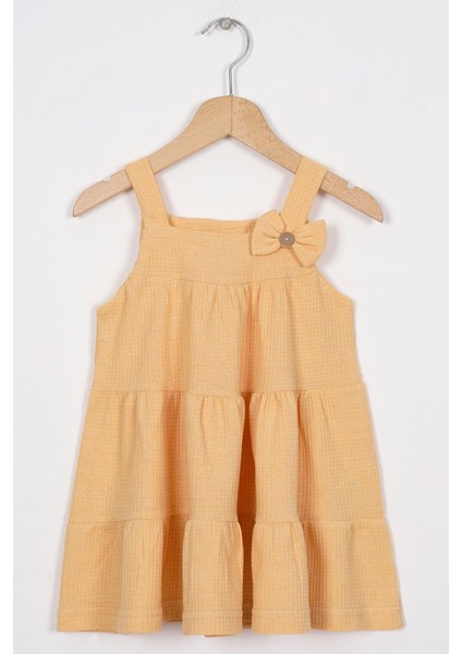 Fıyonk Detaylı Hardal Renk Kız Cocuk Elbıse