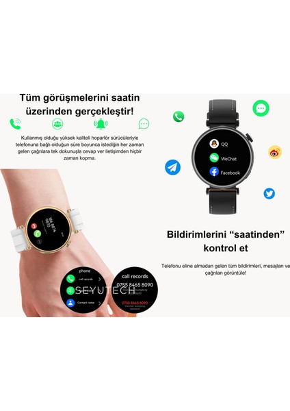 Watch Siyah HX4 mini Akıllı Saat Tüm Telefonlara Uyumlu 3 Kordon Hediyeli 41MM