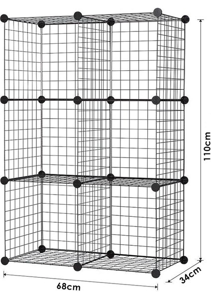 6 Bölmeli Tel Küp Çok Amaçlı Organizer Raf Siyah 33CM Mutfak, Oyuncak, Kiler, Depolama Rafı