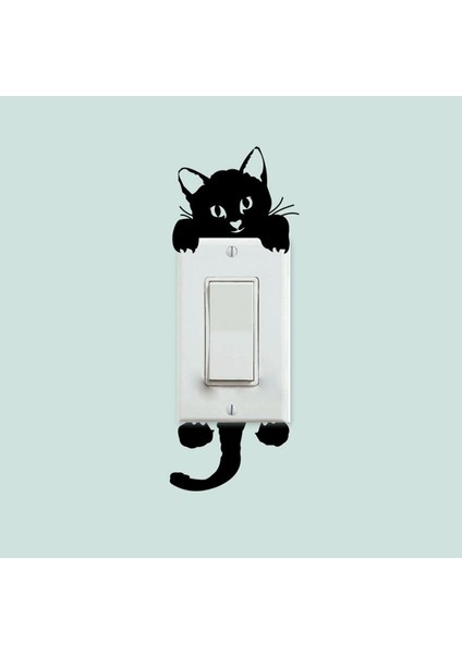 Siyah Stil 1 Bilgisayar Kedi Canlı 3D Duvar Sticker Anahtarı Banyo Tuvalet Mutfak Dekoratif Çıkartmaları Komik Hayvanlar Dekor Etiket Posteri Pvc Duvar Sanatı Dıy (Yurt Dışından)