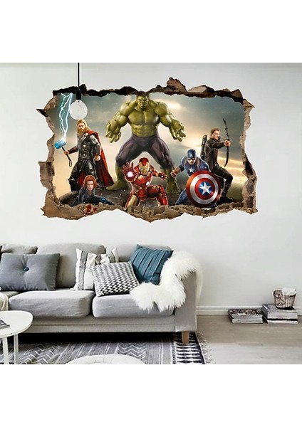NO.1465 Tarzı Çizgi Film Avengers Duvar Çıkartmaları Çocuk Odaları Için Ev Dekor 3D Etkisi Dekoratif Duvar Çıkartmaları Diy Duvar Sanatı Pvc Posterler Sanat (Yurt Dışından) fiyatları