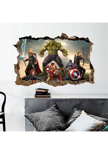 NO.1465 Tarzı Çizgi Film Avengers Duvar Çıkartmaları Çocuk Odaları Için Ev Dekor 3D Etkisi Dekoratif Duvar Çıkartmaları Diy Duvar Sanatı Pvc Posterler Sanat (Yurt Dışından) modelleri