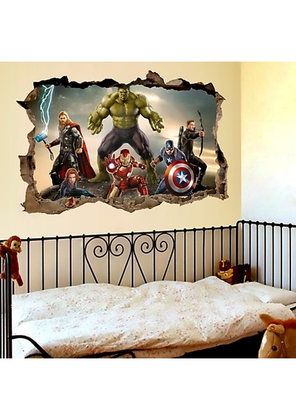 NO.1465 Tarzı Çizgi Film Avengers Duvar Çıkartmaları Çocuk Odaları Için Ev Dekor 3D Etkisi Dekoratif Duvar Çıkartmaları Diy Duvar Sanatı Pvc Posterler Sanat (Yurt Dışından) fırsatları