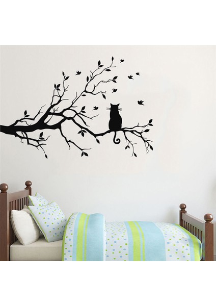 Kahverengi Tarzı 28X58CM Bir Ağaç Dalı Üzerinde Kedi Duvar Sticker Oturma Odası Kanepe Arka Plan Yatak Odası Ev Dekorasyon Sanatı Çıkartmaları Duvar Kağıdı El Oyma Çıkartmalar (Yurt Dışından)