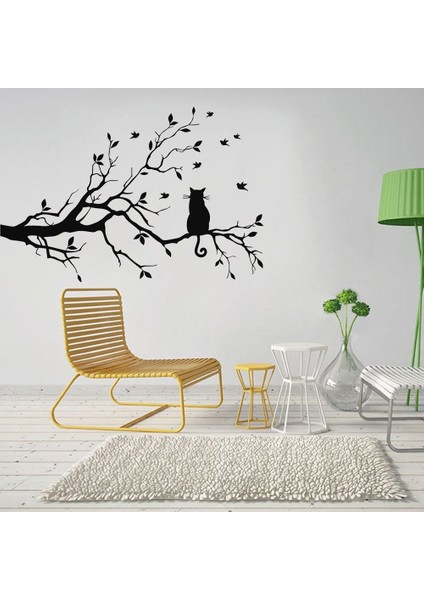 Kahverengi Tarzı 28X58CM Bir Ağaç Dalı Üzerinde Kedi Duvar Sticker Oturma Odası Kanepe Arka Plan Yatak Odası Ev Dekorasyon Sanatı Çıkartmaları Duvar Kağıdı El Oyma Çıkartmalar (Yurt Dışından)
