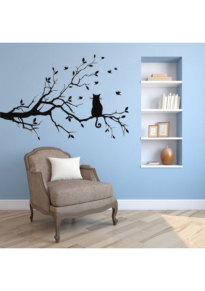Kahverengi Tarzı 28X58CM Bir Ağaç Dalı Üzerinde Kedi Duvar Sticker Oturma Odası Kanepe Arka Plan Yatak Odası Ev Dekorasyon Sanatı Çıkartmaları Duvar Kağıdı El Oyma Çıkartmalar (Yurt Dışından)