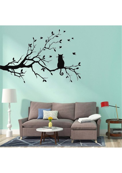 Kahverengi Tarzı 28X58CM Bir Ağaç Dalı Üzerinde Kedi Duvar Sticker Oturma Odası Kanepe Arka Plan Yatak Odası Ev Dekorasyon Sanatı Çıkartmaları Duvar Kağıdı El Oyma Çıkartmalar (Yurt Dışından)
