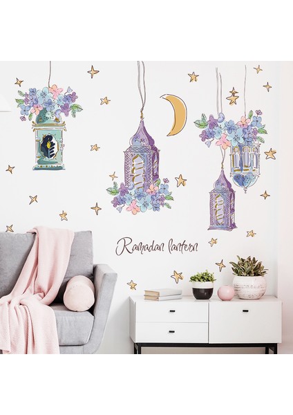 FX7555 Tarzı Ay Yıldız Ramazan Duvar Çıkartmaları Fener Süs Dıy Çıkartması Duvar Eid Mubarak Dekorasyon Ev Için Uslim Ramazan Kareem Hediye (Yurt Dışından) fiyatları
