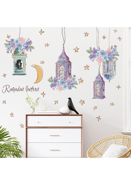 FX7555 Tarzı Ay Yıldız Ramazan Duvar Çıkartmaları Fener Süs Dıy Çıkartması Duvar Eid Mubarak Dekorasyon Ev Için Uslim Ramazan Kareem Hediye (Yurt Dışından) modelleri
