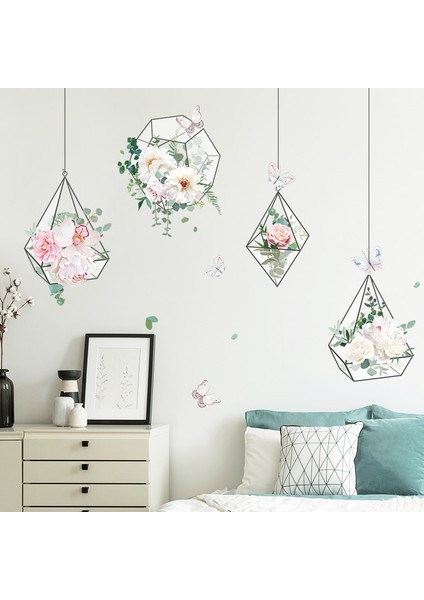 Bir Stil Taze Çiçekler Asılı Sepet Duvar Çıkartmaları Oturma Odası Yatak Odası Kanepe Arka Plan Dekorasyon Duvar Kağıdı Güzelleştirmek Sticker Ev Dekor (Yurt Dışından) indirimleri