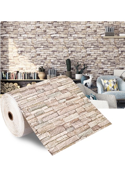No.24 Tarzı 70X50CM 10 Metre Kendinden Yapışkanlı Duvar Kağıdı Etiket Yumuşak Köpük Tuğla Beyaz Gri Vintage Duvar Oturma Yatak Odası Ev Dekor Kalıp Geçirmez (Yurt Dışından)
