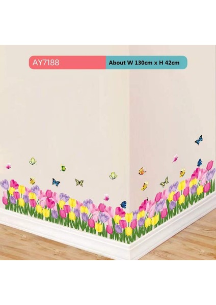 AY7188 Tarzı 70X50CM Lale Sınır Çizgi Oturma Odası Yatak Odası Dekoratif Duvar Sticker Kendinden Yapışkanlı Yeşil Çim Çiçek Çıkartması Duvar Kağıdı Cam Pencere Dekor (Yurt Dışından) fırsatları