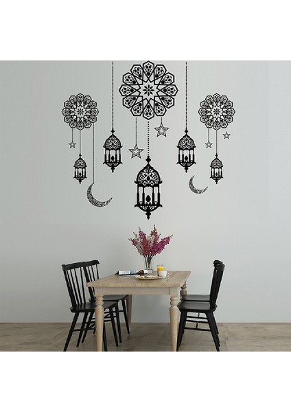 Balleenshiny Müslüman Ramazan Bayramı Ramazan Pencere Çıkartmaları Islam Oturma Odası Yatak Odası Tatil Dekorasyon Kendinden Yapışkanlı Pvc Kağıt (Yurt Dışından)