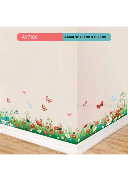 AY7186 Tarzı 70X50CM Lale Sınır Çizgi Oturma Odası Yatak Odası Dekoratif Duvar Sticker Kendinden Yapışkanlı Yeşil Çim Çiçek Çıkartması Duvar Kağıdı Cam Pencere Dekor (Yurt Dışından)