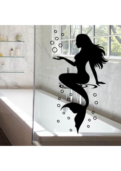 Siyah Stil Güzel Peri Denizkızı Duvar Çıkartmaları Su Geçirmez Çıkartmaları Banyo Tuvalet Yatak Odası Dekorasyon Ev Dekorasyon Duvar Dekor (Yurt Dışından)