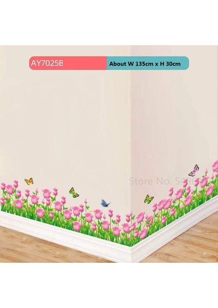 AY7025B Tarzı 70X50CM Lale Sınır Çizgi Oturma Odası Yatak Odası Dekoratif Duvar Sticker Kendinden Yapışkanlı Yeşil Çim Çiçek Çıkartması Duvar Kağıdı Cam Pencere Dekor (Yurt Dışından)