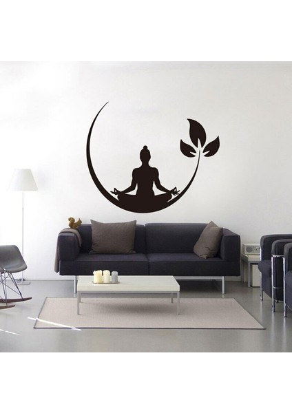 Siyah Stil 57X68CM Yeni Tasarım Ev Art Deco Buda Ay Vinil Duvar Çıkartmaları Çıkarılabilir Etiket Oyma Etiket Renkli Ev Dekorasyon ÇIKARTMASISP-118 (Yurt Dışından)
