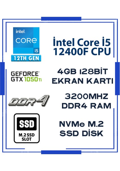 Zeus GTX20 I5-12400F 32GB 512GB M.2 Nvme SSD GTX1050TI Sıvı Soğutmalı Oyuncu Masaüstü Bilgisayar