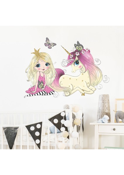 Q Stili Karikatür Küçük Prenses ve Tek Boynuzlu At Duvar Çıkartmaları Vinil Dekoratif Duvar Çıkartmaları Kreş Duvar Posteri Bebek Kız Yatak Odası Dekorasyon (Yurt Dışından) fırsatları