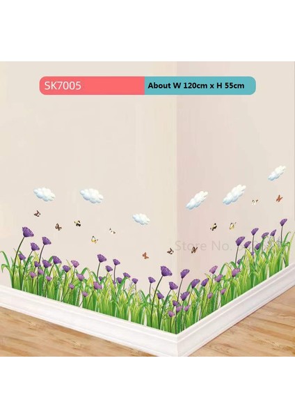 SK7005 Tarzı 70X50CM Lale Sınır Çizgi Oturma Odası Yatak Odası Dekoratif Duvar Sticker Kendinden Yapışkanlı Yeşil Çim Çiçek Çıkartması Duvar Kağıdı Cam Pencere Dekor (Yurt Dışından)