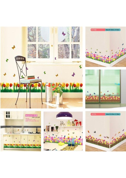 SK7005 Tarzı 70X50CM Lale Sınır Çizgi Oturma Odası Yatak Odası Dekoratif Duvar Sticker Kendinden Yapışkanlı Yeşil Çim Çiçek Çıkartması Duvar Kağıdı Cam Pencere Dekor (Yurt Dışından) fiyatları