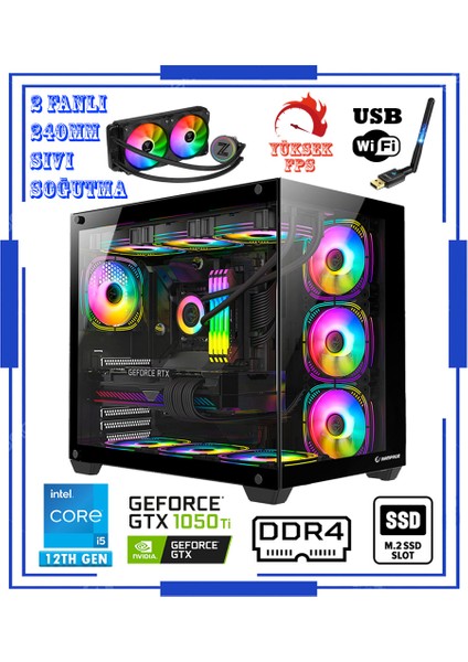 Zeus GTX10 I5-12400F 16GB 512GB M.2 Ssd+1tb HDD GTX1050TI Sıvı Soğutmalı Oyuncu Masaüstü Bilgisayar