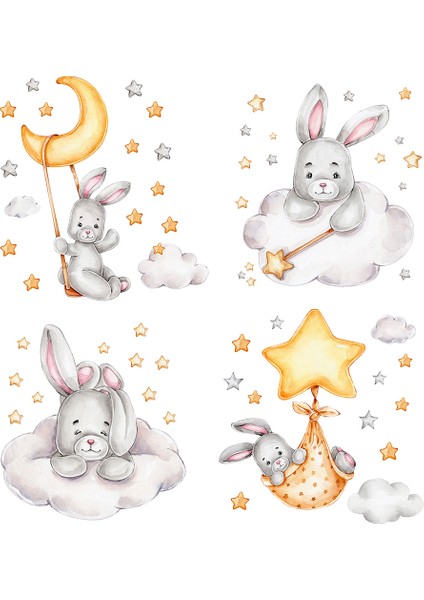 CT357-8 Tarzı 40X117CM Karikatür Tavşan Ay ve Yıldızlar Duvar Çıkartmaları Çocuk Odası Için Bebek Odası Dekorasyon Hayvanlar Duvar Çıkartmaları Kız Erkek Yatak Odası Duvar Kağıdı (Yurt Dışından) fiyatları