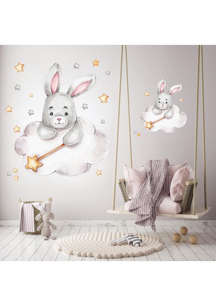 CT357-12 Tarzı 20X60CM Karikatür Tavşan Ay ve Yıldızlar Duvar Çıkartmaları Çocuk Odası Için Bebek Odası Dekorasyon Hayvanlar Duvar Çıkartmaları Kız Erkek Yatak Odası Duvar Kağıdı (Yurt Dışından)