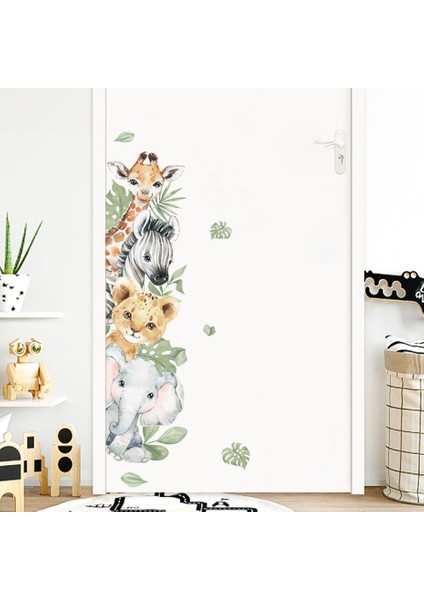 SL6661A Stili Kapı Çıkartmaları Sevimli Orman Hayvanları Fil Zürafa Suluboya Duvar Sticker Çocuk Odası Için Bebek Kreş Odası Çıkartmaları Ev Dekor (Yurt Dışından) modelleri