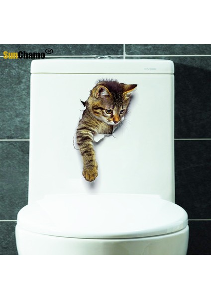 XP2004 Stili Sunchamo Sevimli Kedi 3D Kırık Tuvalet Etiket Duvar Çıkartmaları Buzdolabı Araba Koltuğu Dıy Oturma Banyo Odası Ev Dekor Wallstickers Yatak Odası (Yurt Dışından) fırsatları
