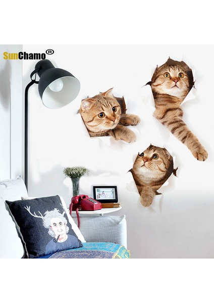XP2004 Stili Sunchamo Sevimli Kedi 3D Kırık Tuvalet Etiket Duvar Çıkartmaları Buzdolabı Araba Koltuğu Dıy Oturma Banyo Odası Ev Dekor Wallstickers Yatak Odası (Yurt Dışından) indirimleri