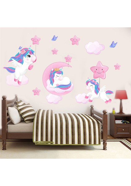 Altın Tarzı Unicorn Duvar Çıkartmaları Karikatür Yıldız Kelebek Unicorn Duvar Sticker Çocuk Odası Duvar Kağıdı Kız Yatak Odası Dekorasyon Duvar Muraux (Yurt Dışından) fiyatları