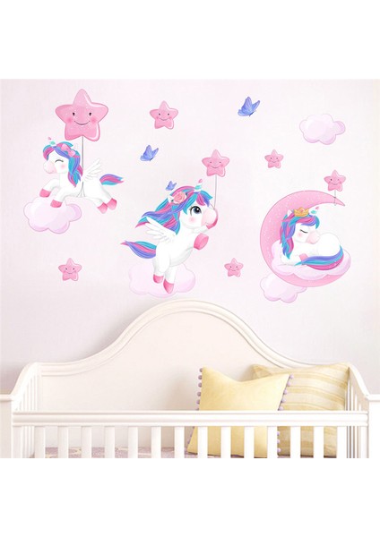 Altın Tarzı Unicorn Duvar Çıkartmaları Karikatür Yıldız Kelebek Unicorn Duvar Sticker Çocuk Odası Duvar Kağıdı Kız Yatak Odası Dekorasyon Duvar Muraux (Yurt Dışından) modelleri