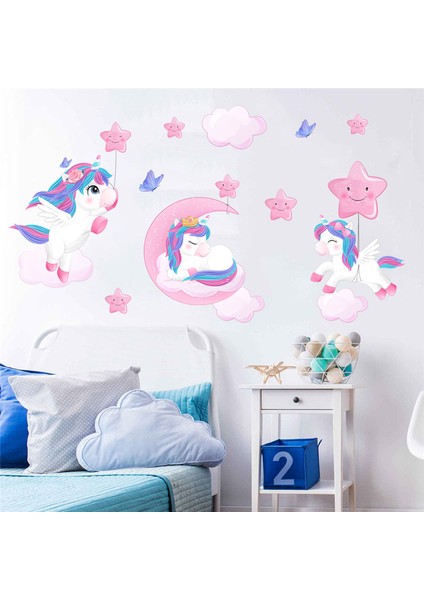 Altın Tarzı Unicorn Duvar Çıkartmaları Karikatür Yıldız Kelebek Unicorn Duvar Sticker Çocuk Odası Duvar Kağıdı Kız Yatak Odası Dekorasyon Duvar Muraux (Yurt Dışından) fırsatları
