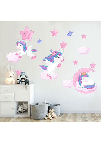 Altın Tarzı Unicorn Duvar Çıkartmaları Karikatür Yıldız Kelebek Unicorn Duvar Sticker Çocuk Odası Duvar Kağıdı Kız Yatak Odası Dekorasyon Duvar Muraux (Yurt Dışından) indirimleri