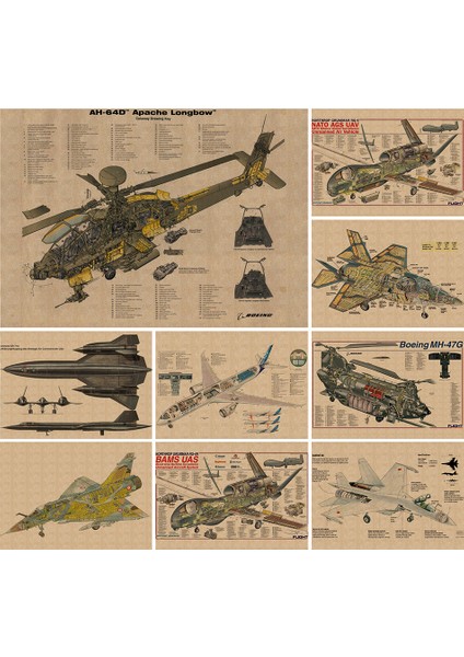 Gümüş Tarzı 42X30CM Apache Longbow Vintage Kraft Kağıt Poster Modern Savaşçı Keşif Uçağı Uçağı Etiket Bar Ev Duvar Dekoru (Yurt Dışından)