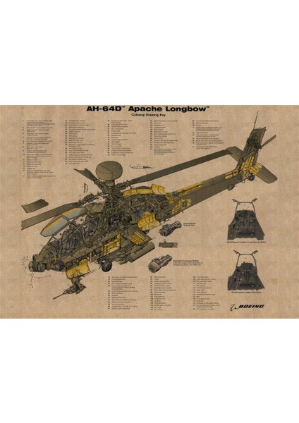 Gümüş Tarzı 42X30CM Apache Longbow Vintage Kraft Kağıt Poster Modern Savaşçı Keşif Uçağı Uçağı Etiket Bar Ev Duvar Dekoru (Yurt Dışından)