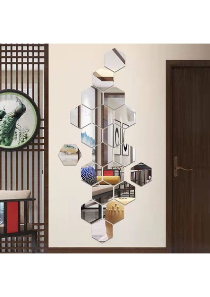Gümüş Tarzı 150X130X75MM D Altıgen Ayna Duvar Çıkartmaları Çıkarılabilir Dıy Sanat Ev Dekor Oturma Yemek Odası Dekoratif Akrilik Duvar Çıkartmaları 6 Renk (Yurt Dışından) fırsatları
