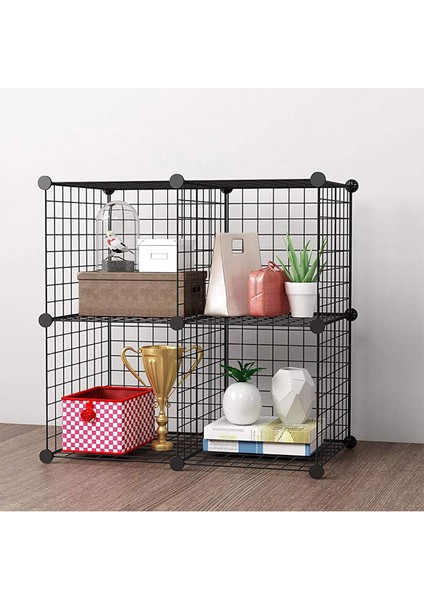 4 Bölmeli Tel Küp Çok Amaçlı Organizer Raf Siyah 33CM Mutfak, Oyuncak, Kiler, Depolama Rafı