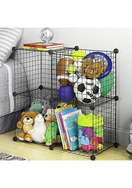 4 Bölmeli Tel Küp Çok Amaçlı Organizer Raf Siyah 33CM Mutfak, Oyuncak, Kiler, Depolama Rafı