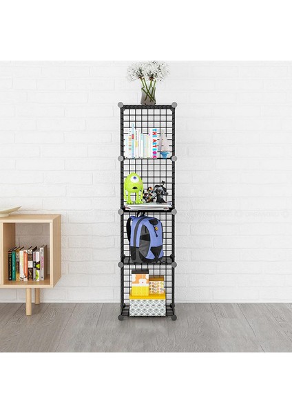 4 Bölmeli Tel Küp Çok Amaçlı Organizer Raf Siyah 33CM Mutfak, Oyuncak, Kiler, Depolama Rafı