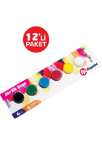 Akrilik Boya 6renk 4 ml P-0875 12LI Paket Fixpoint