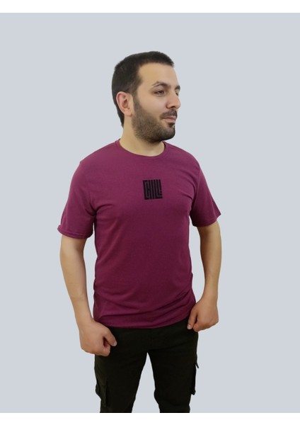 Erkek Chıll Sıfır Yaka Basic Mürdüm Tişört