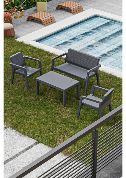 Prestij 2+1+1 Sehpa Mindersiz 4 Lü Bahçe Balkon Teras Masa Takımı 4 Kişilik Oturma Grubu
