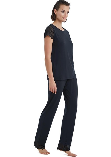 Kadın Kısa Kol Siyah Micro Modal Pijama Takımı C2T0N3O15