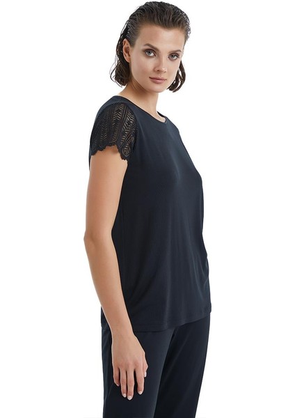 Kadın Kısa Kol Siyah Micro Modal Pijama Takımı C2T0N3O15