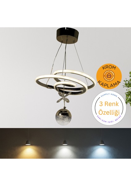 Supply Home 3 Renkli Modüllü Krom Kaplama Modern Sarkıt Toplu LED Avize Beyaz, Gün Işığı ve Sarı Renkli